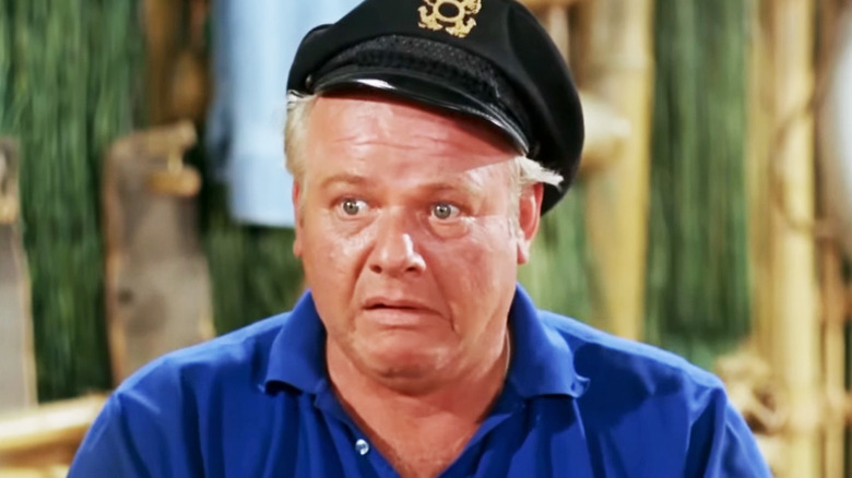 Alan Hale Jr.'s Captain Jonas Grumby looks shocked in closeup in Gilligan's Island
