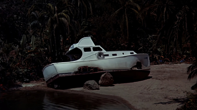 The SS Minnow lies wrecked on the shore of Gilligan's Island