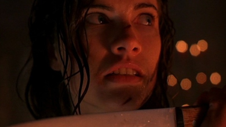 Heather Langenkamp with knife