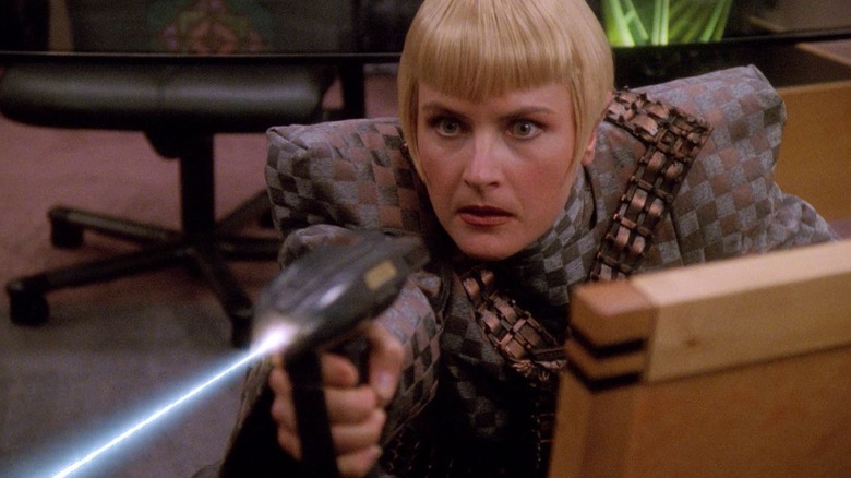 Sela firing a disruptor on Star Trek: The Next Generation
