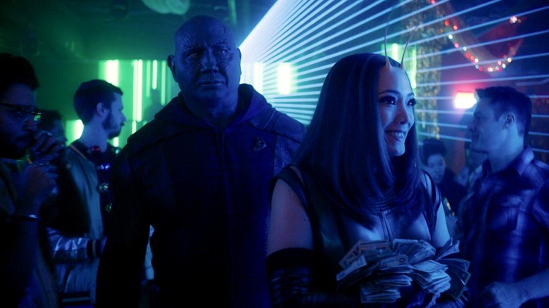 Dave Bautista and Pom Klementieff in The Guardians of the Galaxy Holiday Special