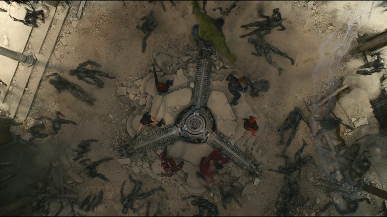Avengers Age of Ultron Thor destroys Ultron drones Vision flying