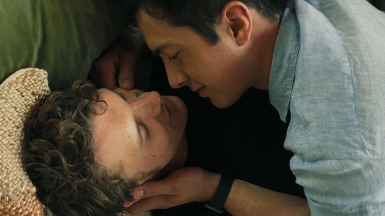 Ilya Rozanov and Shane Hollander looking into each others' eyes in Heated Rivalry