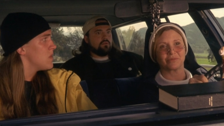 Jason Mewes like Jay, Kevin Smith as Silent Bob and Carrie Fisher as a nun in Jay and Silent Bob strike