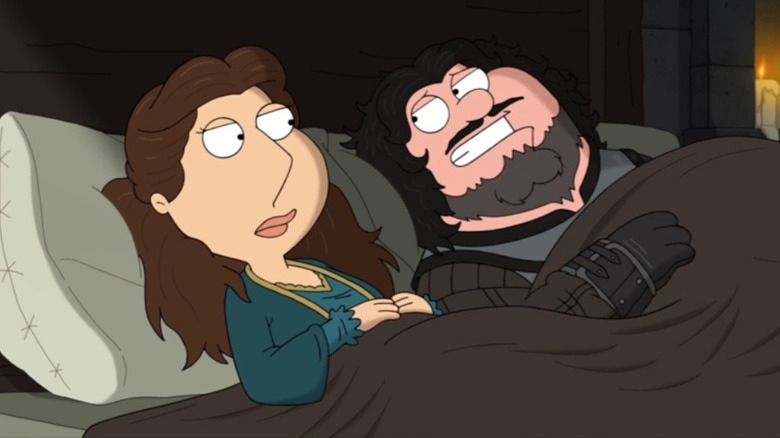 Lois and Peter as Game of Thrones characters in bed together in Family Guy