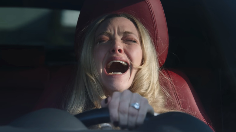 Nina (Amanda Seyfried) screaming in her car in The Housemaid