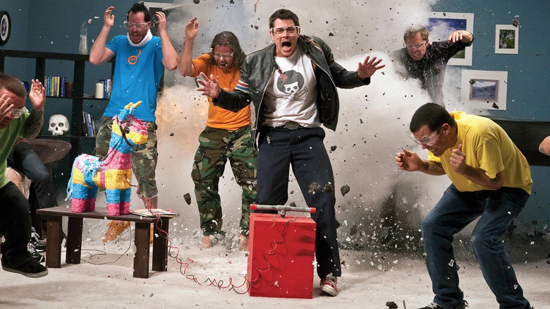 Explosion of debris in a living room in Jackass 3D