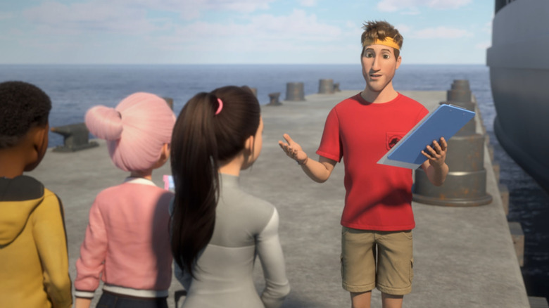 Dave greeting the campers in Jurassic World: Camp Cretaceous season 1