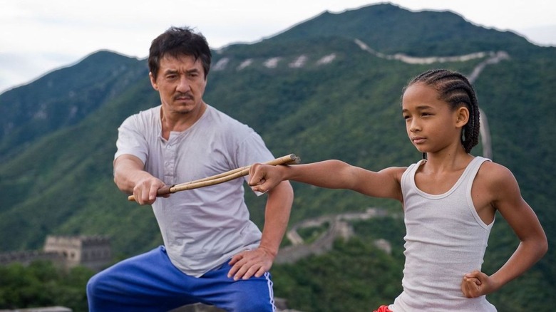 Jackie Chan and Jaden Smith as Mr. Han and Dre Parker in The Karate Kid