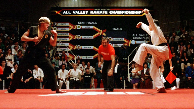 Ralph Macchio and Pat Morita in The Karate Kid