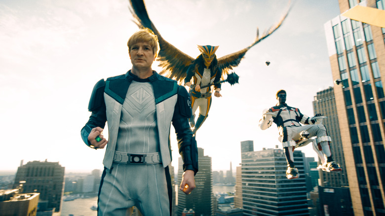 Guy Gardner, Hawkgirl, and Mr. Terrific in Metropolis as the Justice Gang in Superman