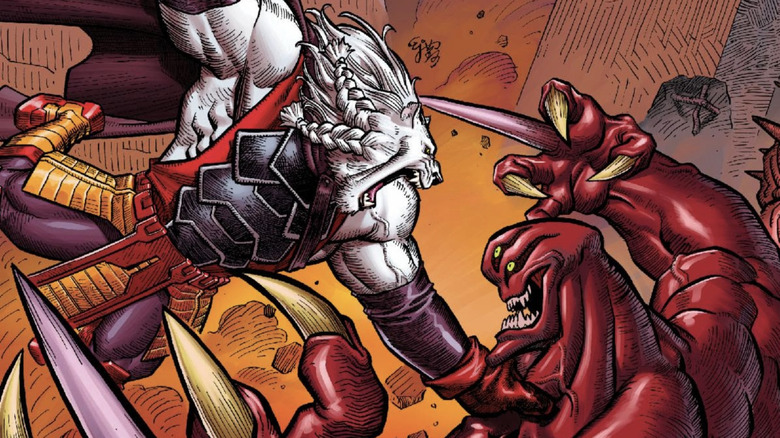 Invincible Universe: Battle Beast #1 cover showing Battle Beast fighting red alien monster giant