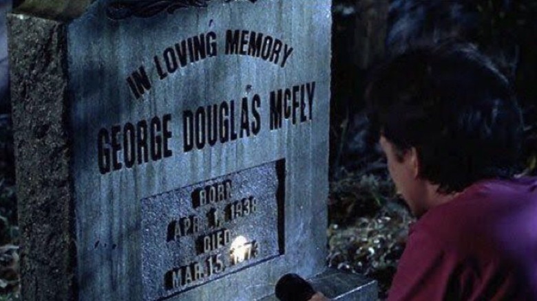 Marty McFly examining George McFly's grave in alternate 1985