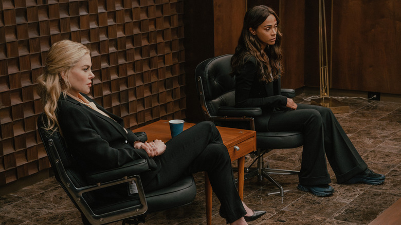 Nicole Kidman's Kaitlyn Meade sits alongside Zoe Saldaña's Joe McNamara in a CIA office in Lioness