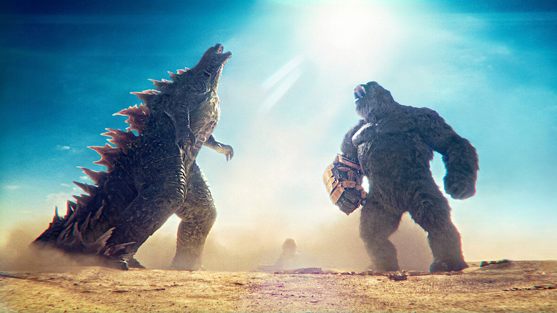 Godzilla en King Kong brullen in Egypte in Godzilla x Kong: The New Empire