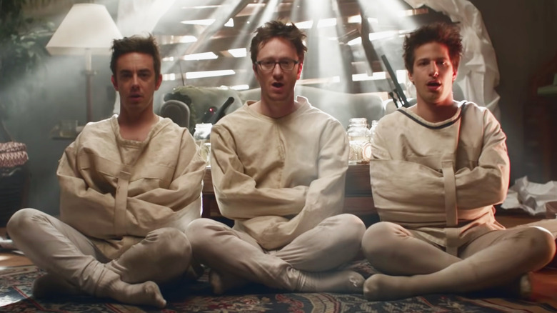 The Lonely Island in straight-jackets in the YOLO music video