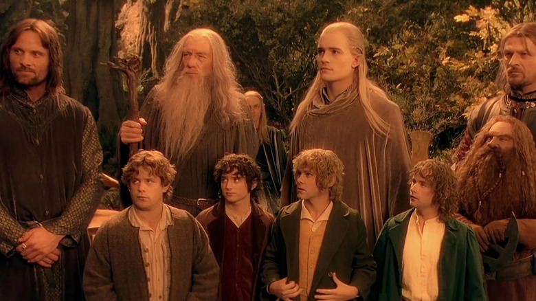 The entire fellowship standing together in Lord of the Rings: The Fellowship of the Ring