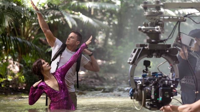 Sandra Bullock and Channing Tatum filming The Lost City 