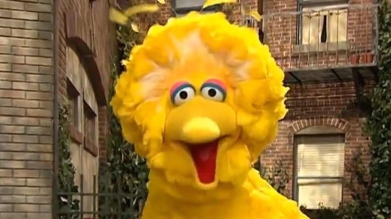 Big Bird looking right at viewers in Sesame Street