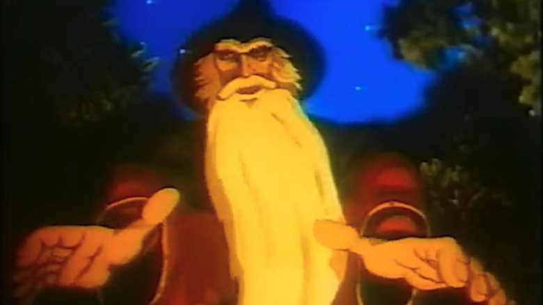 An animated version of Gandalf beginning to raise his hands
