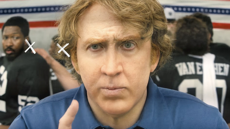 Nicholas Cage works out a play as John Madden in Madden