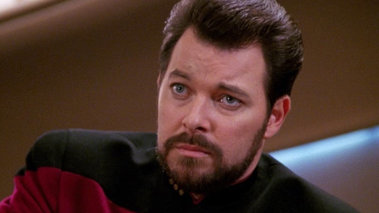 William Riker (Jonathan Frakes) looks stern in Star Trek: The Next Generation