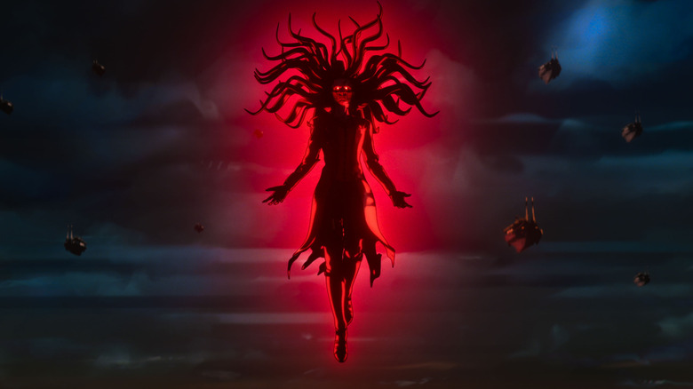 Wanda hovering in the sky in Marvel Zombies