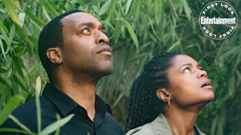Chiwetel Ejiofor and Naomie Harris staring at the sky