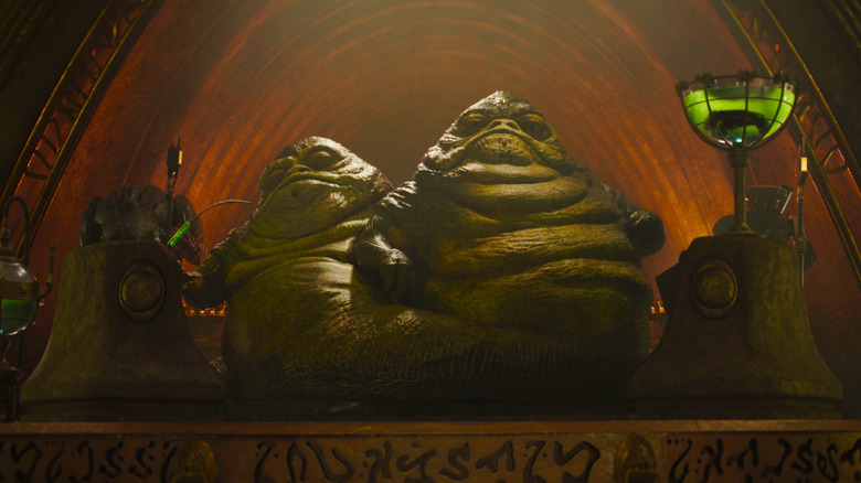 Two hutts looking down from their thrones in The Mandalorian and Grogu