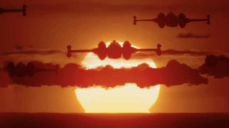 X-Wings and Y-Wings make the approach to Adelphi base in The Mandalorian and Grogu