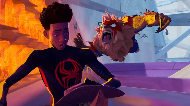 Miles Morales being chased by Werewolf Spider-Man in Spider-Man: Across the Spider-Verse
