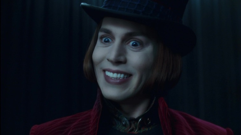 A creepy, grinning Willy Wonka in Charlie and the Chocolate Factory