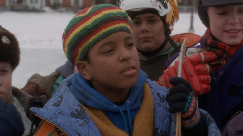 Jesse (Brandon Quintin Adams) squaring up against Bombay in The Mighty Ducks