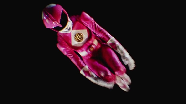 Amy Jo Johnson's Kimberly Hart, the Pink Ranger, flips through the air in "Mighty Morphin Power Rangers The Movie"