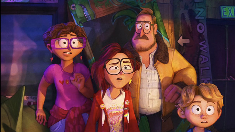 The Mitchell family staring at something