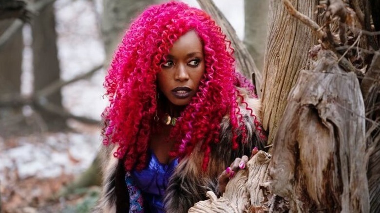 Starfire against tree trunk