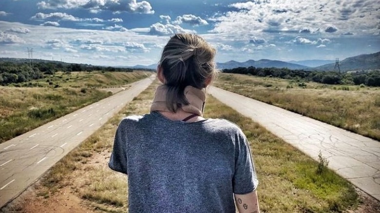 Olivia Jackson looking at road