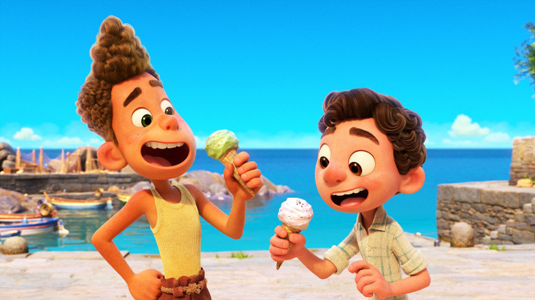 Alberto and Luca eating ice cream cones