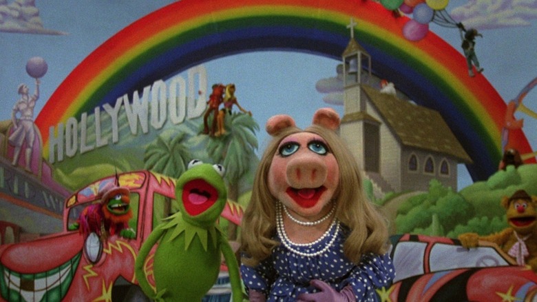 Muppets with rainbow Hollywood background