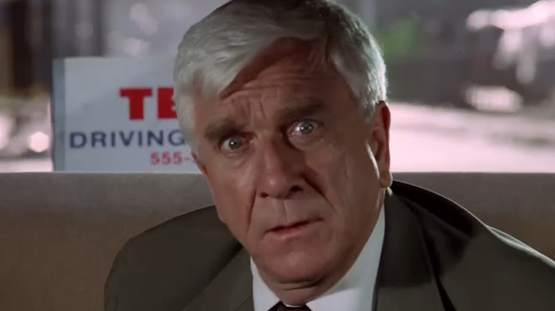 Det. Frank Drebin looking worried in The Naked Gun