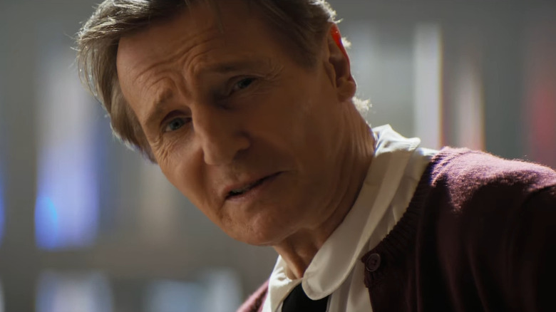 Liam Neeson breaking the fourth wall as Frank Drebin Jr. in The Naked Gun (2025)
