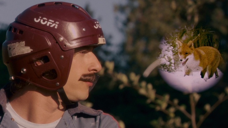 Andy Samberg as Rod looking at a fox in Hot Rod