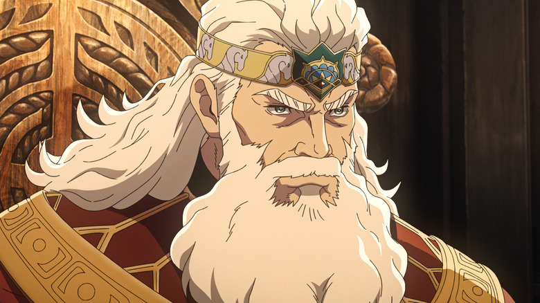 The Hammer Helm sits on his throne in The Lord of the Rings: War of the Rohirrim