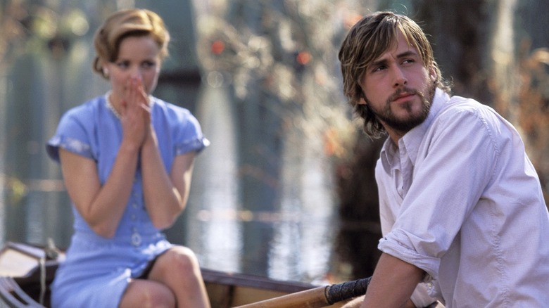 Rachel McAdams and Ryan Gosling as Allie Hamilton and Noah Calhoun on a boat in The Notebook