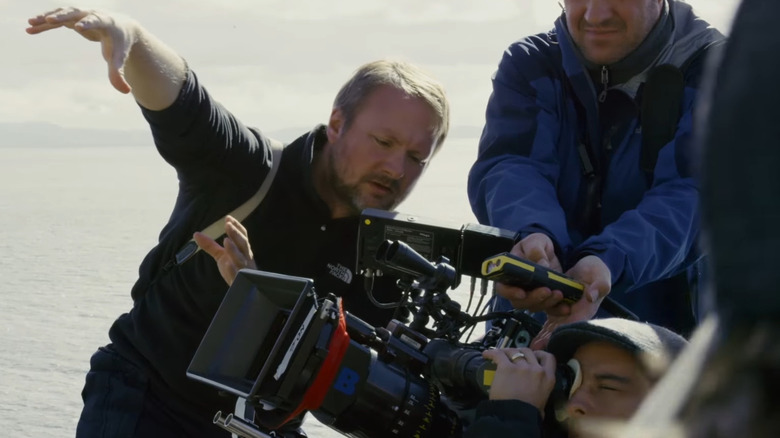 Rian Johnson in a behind the scenes image from Knives Out