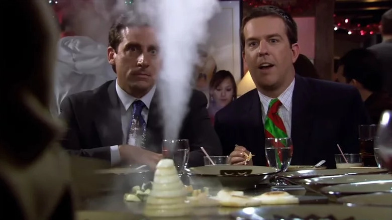 Steve Carell and Ed Helms as Michael and Andy in The Office