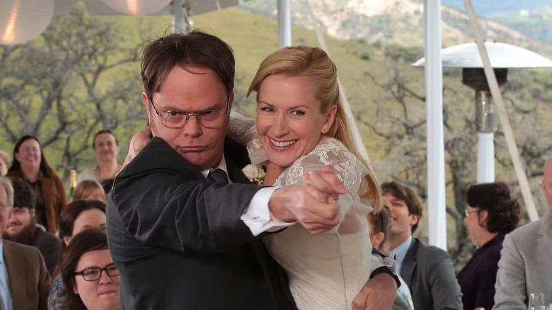 Dwight and Angela danted during their wedding at the office