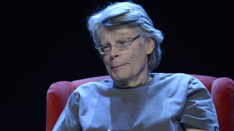 Stephen King sitting for an interview