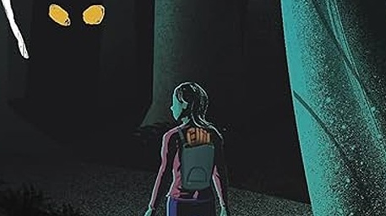 Trisha walking into the woods with eyes lurking in the background on the cover of The Girl Who Loved Tom Gordon