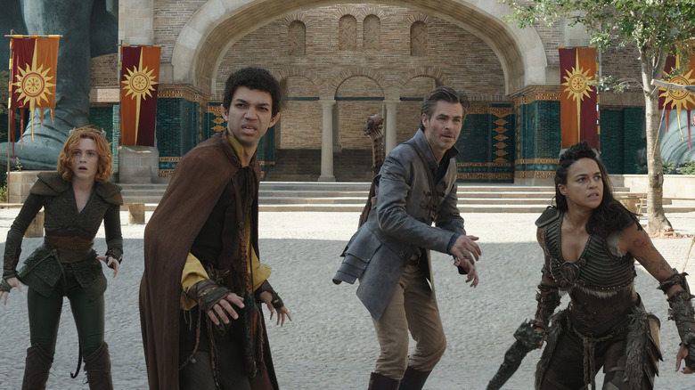 Doric Simon Edgin and Holga fighting in Dungeons and Dragons: Honor Amongst Thieves